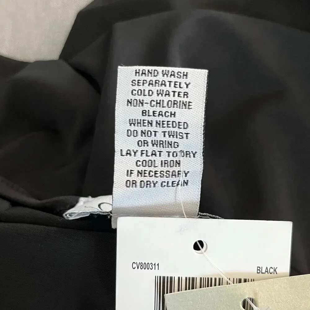 Carmen Marc Valvo Black V-Neck Sheer Mesh Sleeve Blouse NWT Large - Picture 11 of 11